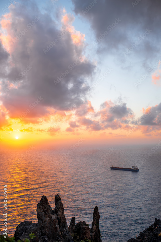 Cargo ship in the ocean