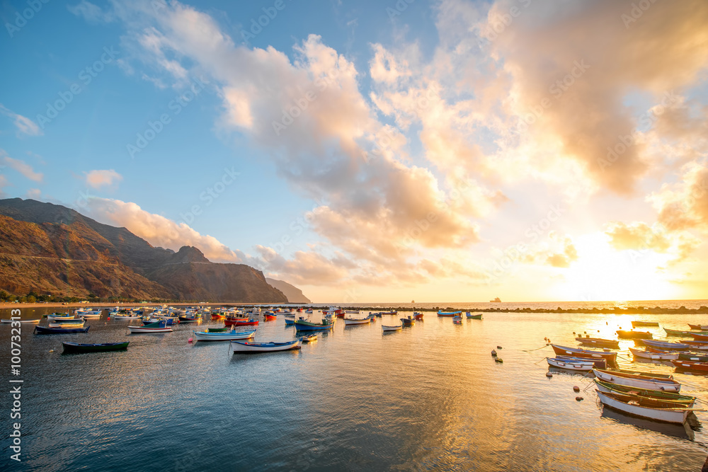 Fishing boats on the sunrise