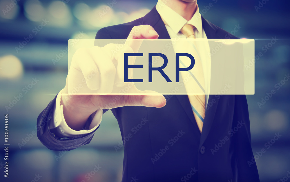 Business man holding ERP