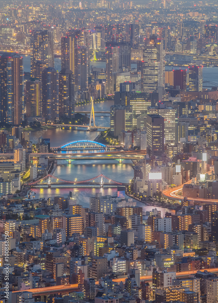 Tokyo sumida river and high building in twilight