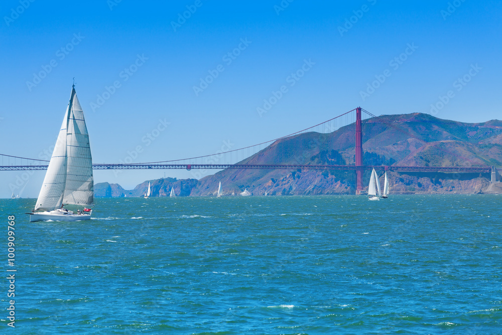 Golden gate bridge and yachts