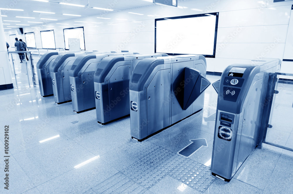 Subway station entrance automatic ticket machines