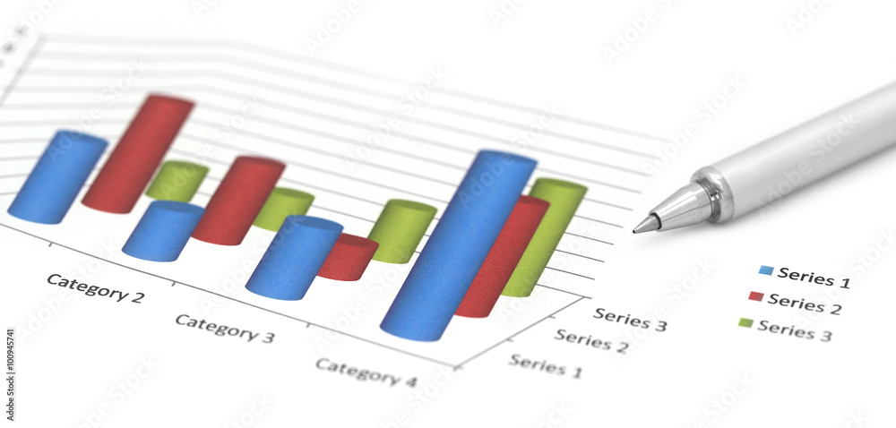 Profit graph with a silver ballpoint