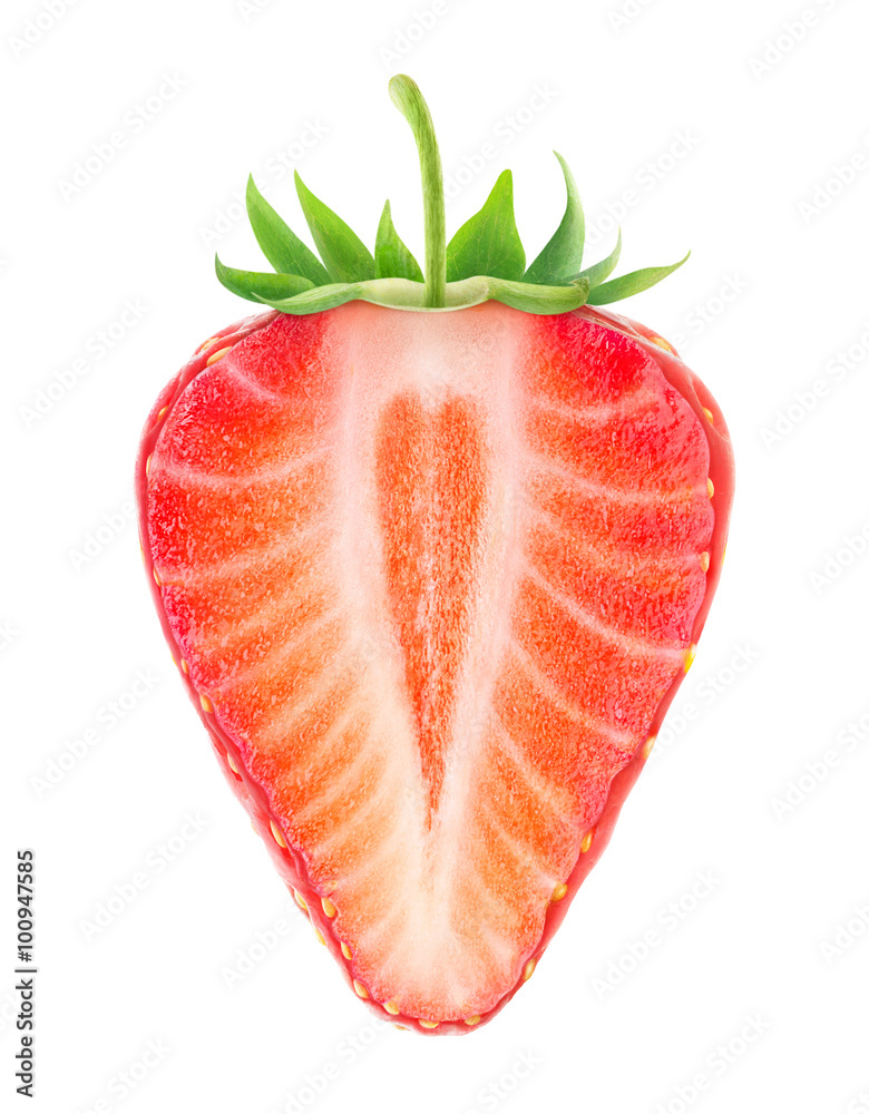 Isolated half of strawberry with heart shaped core