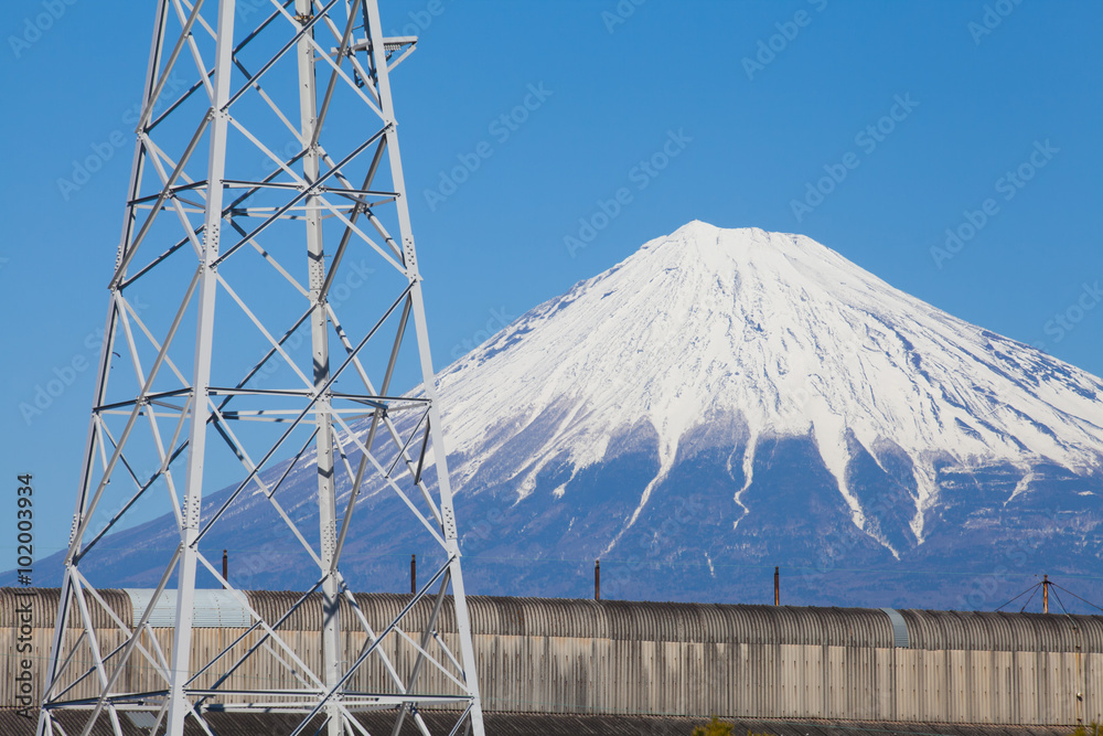 静冈县富士山和日本工业区。