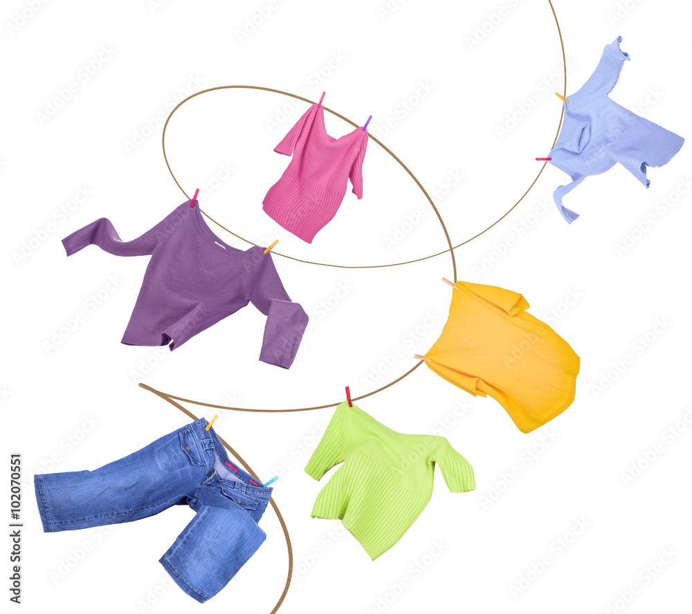 Clothes hanging isolated on white background