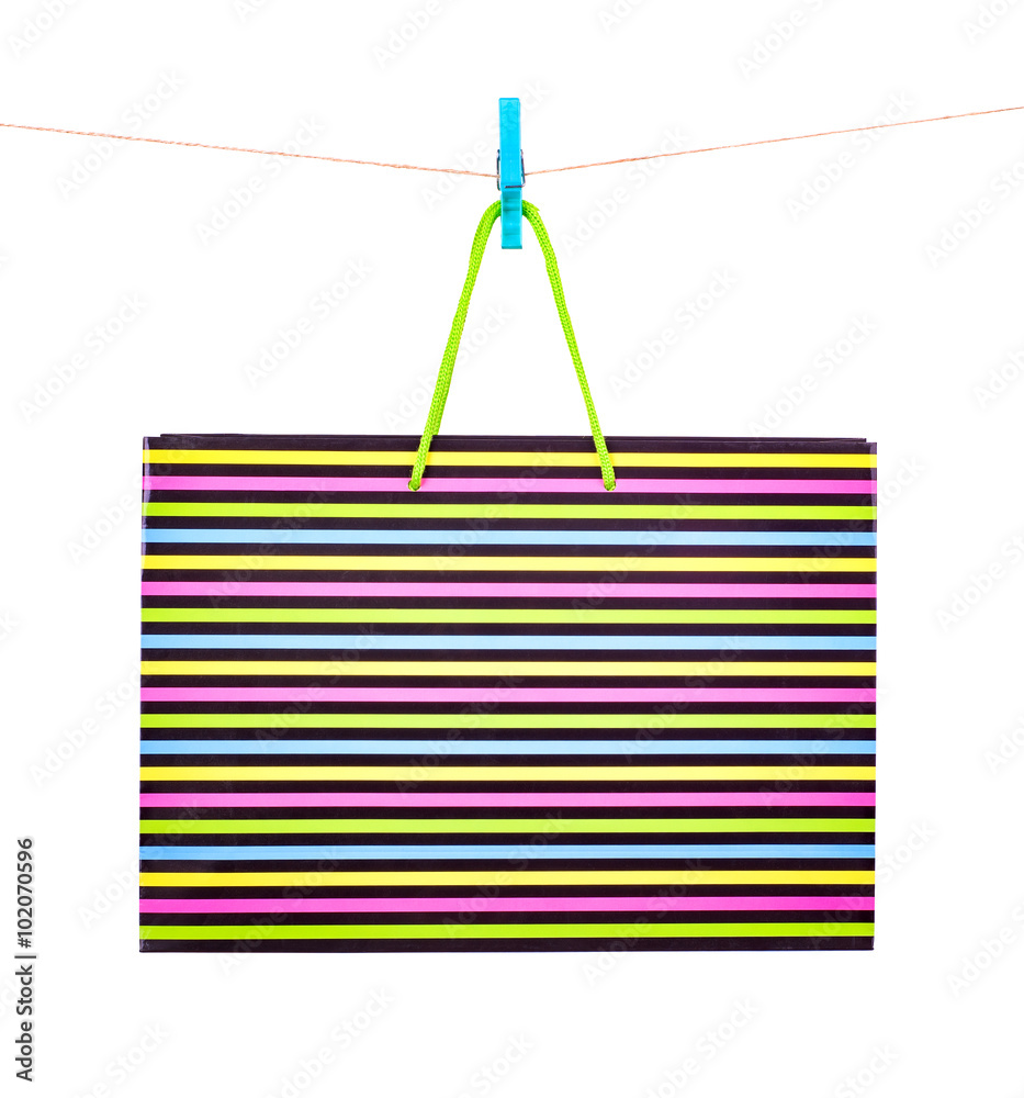 shopping bag on a rope isolated on white