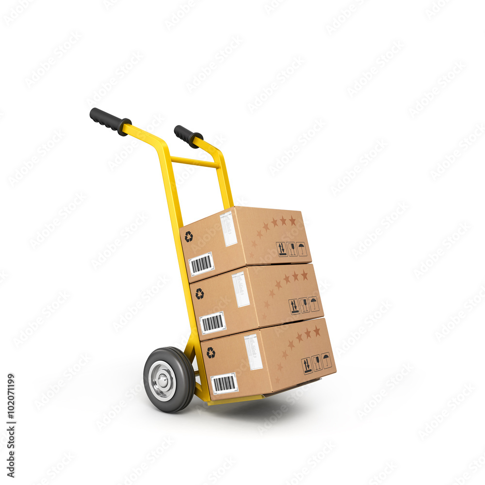 concept of fast delivery boxes on a trolley