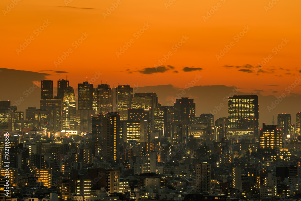 東京、新宿の夕景　 Night of Nishishinjuku, Tokyo, Japan