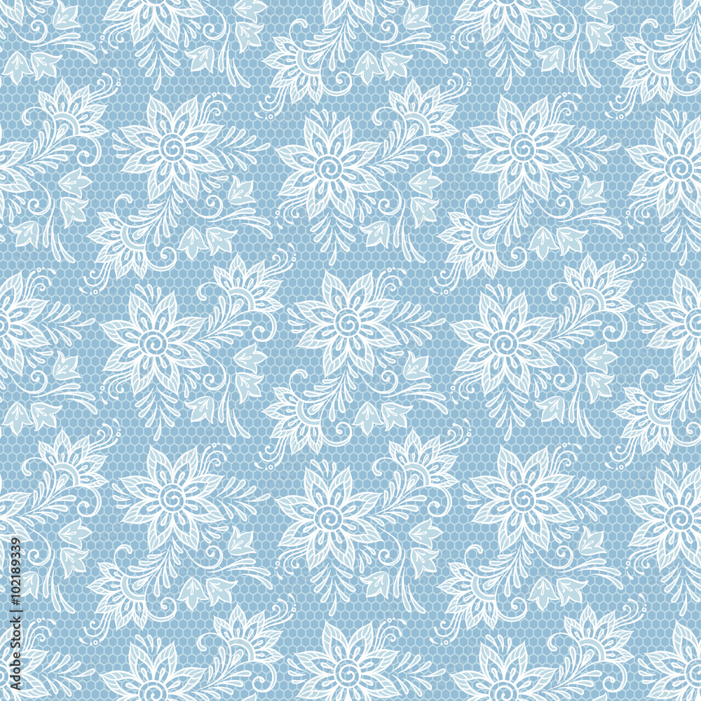 Seamless floral lace pattern. Flowers on blue background vector illustration