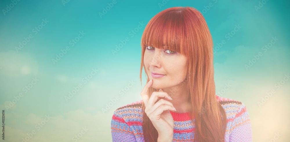 Composite image of portrait of a smiling hipster woman