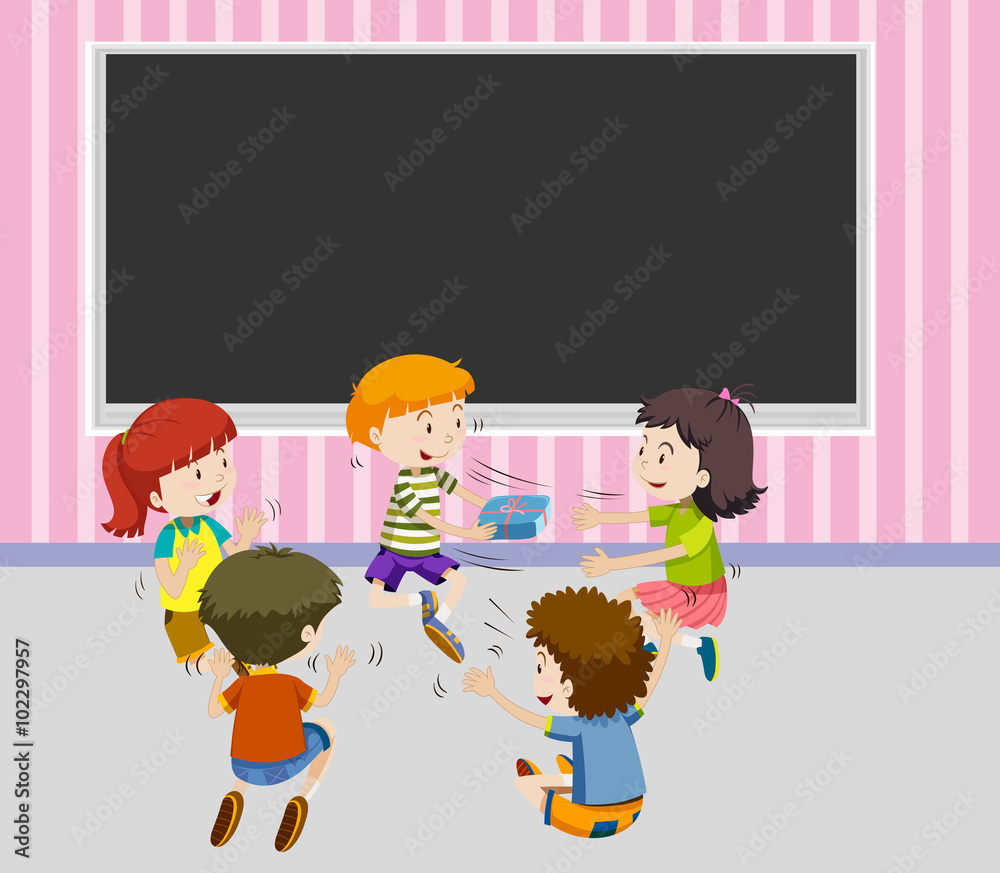 Children passing gift box to each other