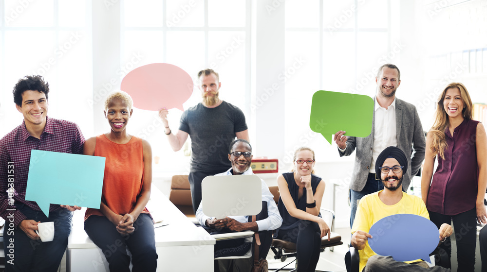 Business Team Holding Speech Bubble Sign Concept