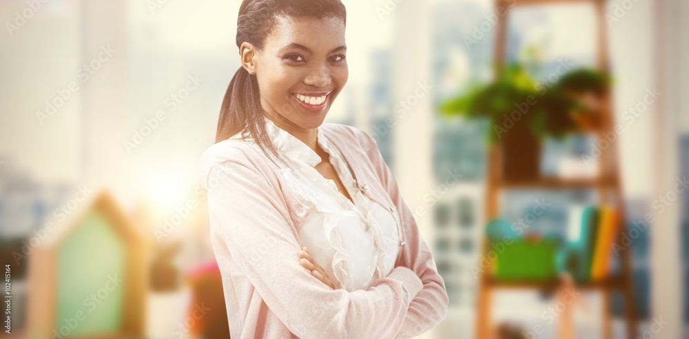 Composite image of smiling crestive business woman