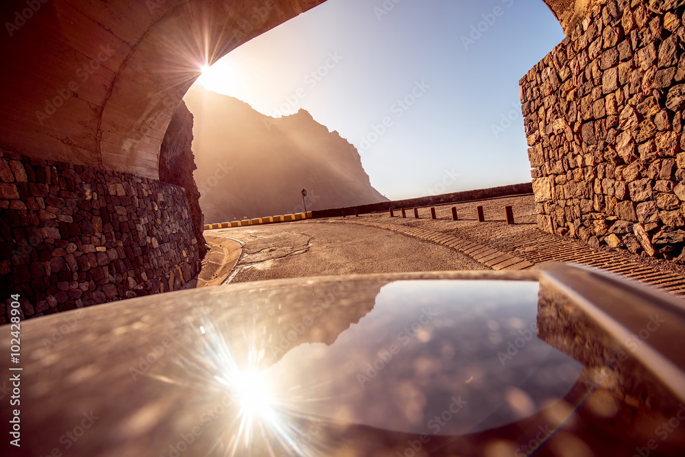 Mountain road with tunnel