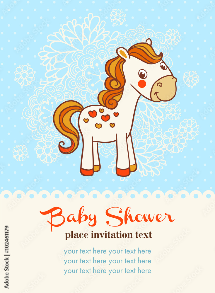 Baby shower invitation card with horse.