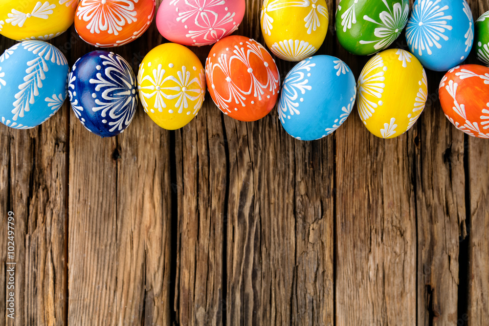 Easter eggs on wooden background