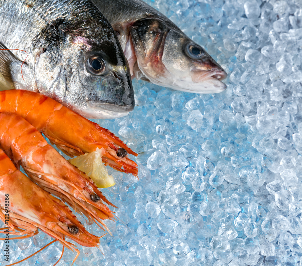 Seafood placed on ice drift