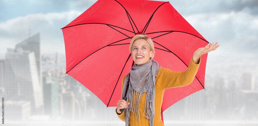 女子检查是否下雨的合成图像