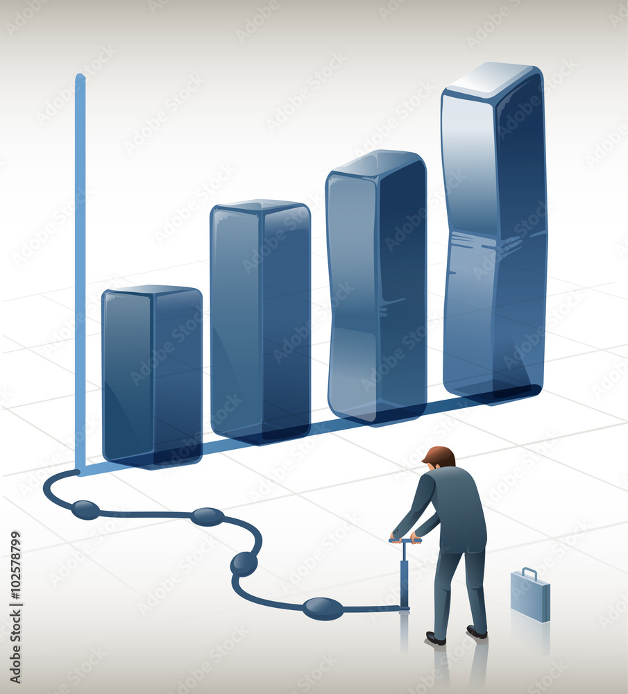 Businessman creating graphs.Efforts to create a nice graph.Perfect Graph.Illustration for idea of bu