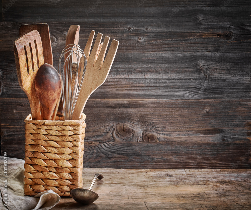 cooking utensil on wooden table