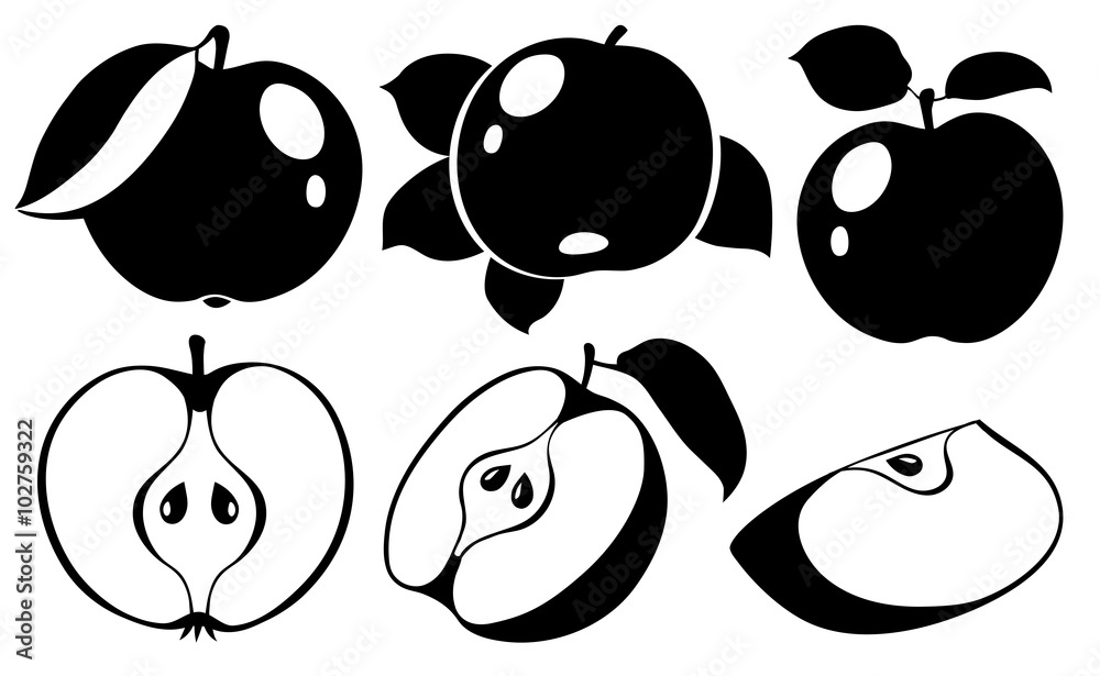 Collection of vector apples in black