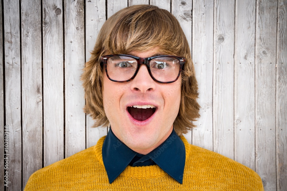 Composite image of portrait of surprised hipster businessman 