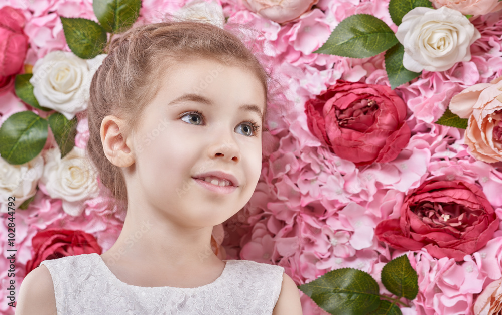 girl on the background of flowers