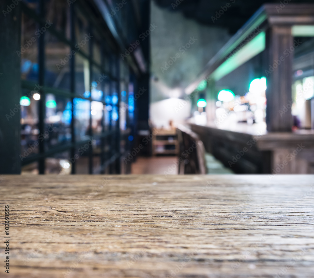 Table top counter with Blurred Bar Restaurant Background