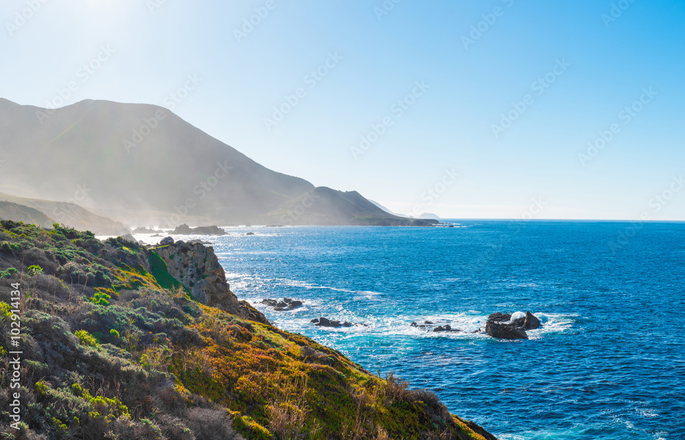 panoramic view of route 1 on the pacific coast California