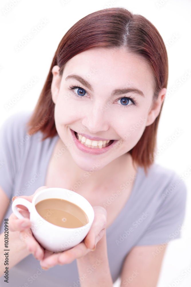 young beautiful woman drink coffee