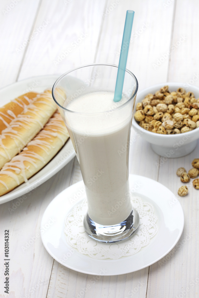 homemade horchata and fartons,spanish valencia soft drink and bread