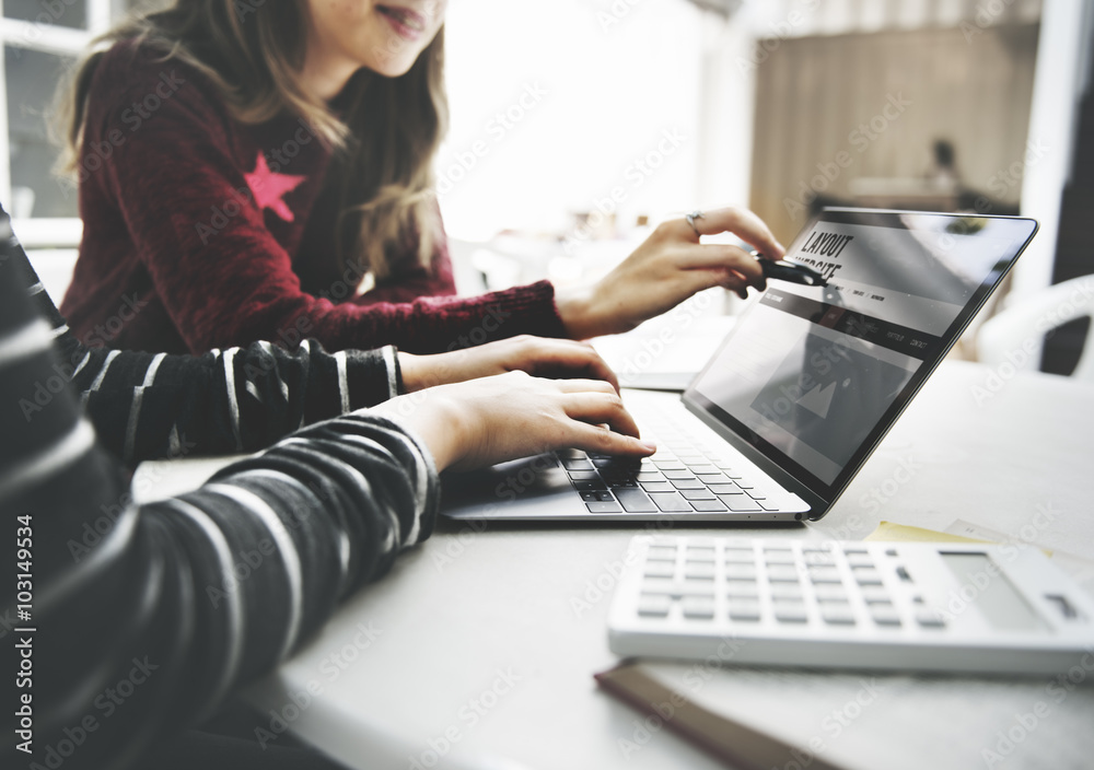 Women Friendship Studying Brainstorming Technology Concept