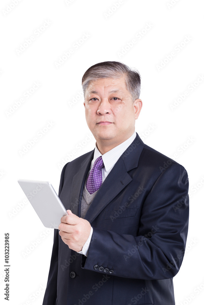 pose and gesture of old Asian businessman in suit