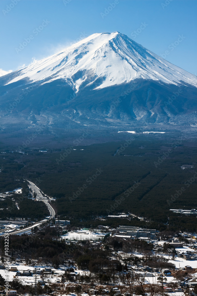 从川口县田山公园眺望富士山。