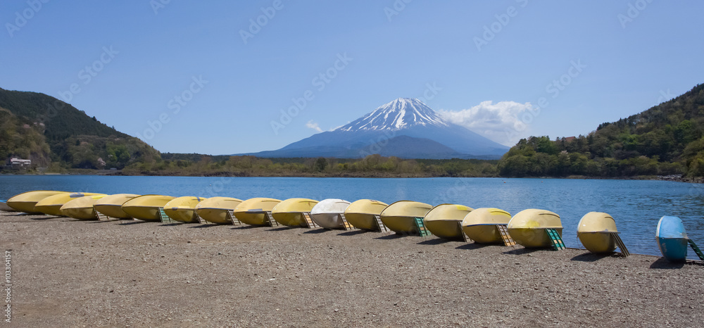 春季富士山和昭治湖