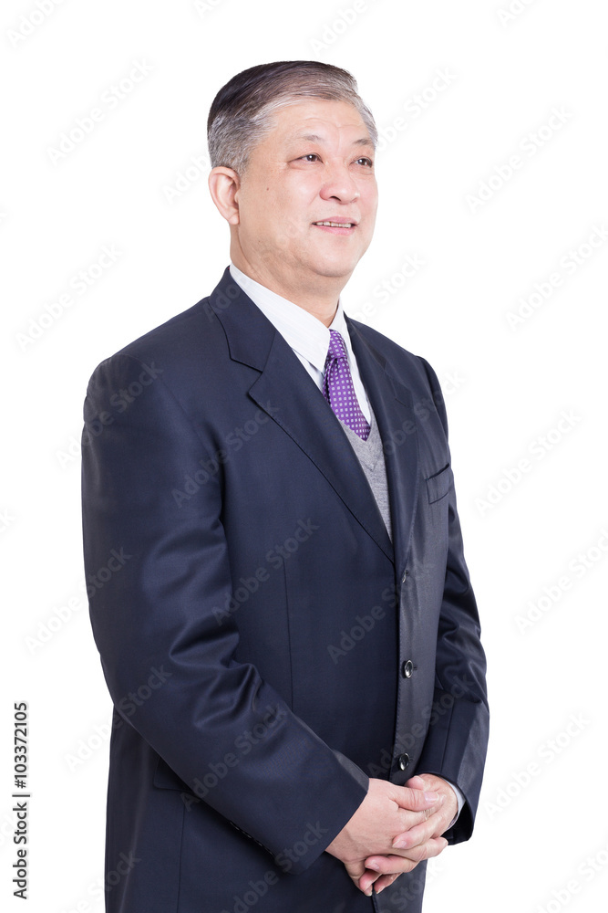 pose and gesture of old Asian businessman in suit