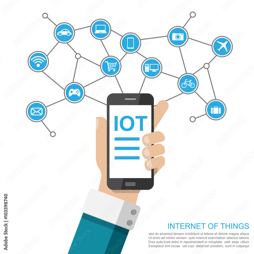 具有物联网概念的手持智能手机，矢量
