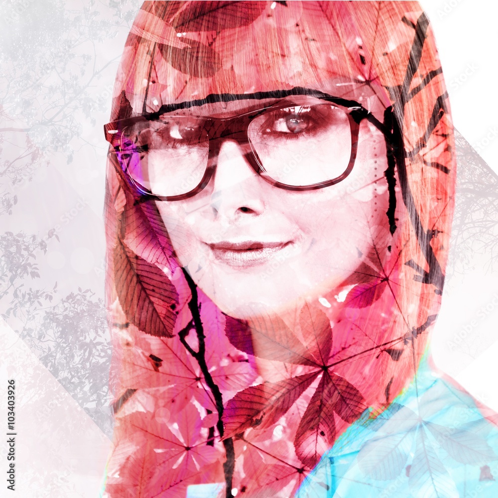 Composite image of a smiling woman with eye glasses