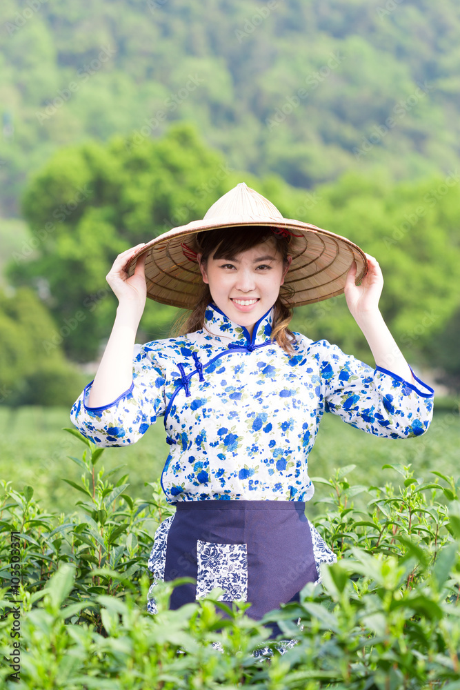 beautiful Asian girl in tea plantation