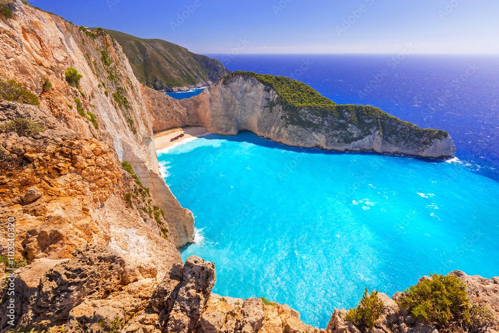 Beautiful Navagio Beach (Shipwreck beach) on Zakynthos Island, Greece