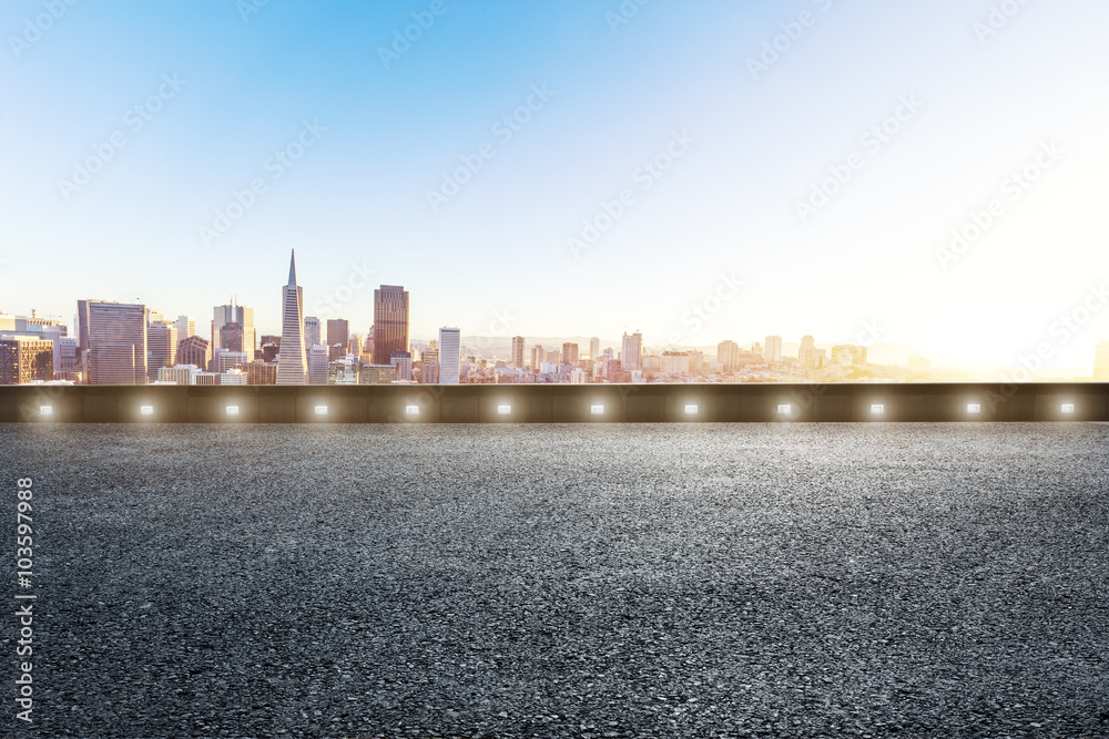 empty road with cityscape of San Francisco