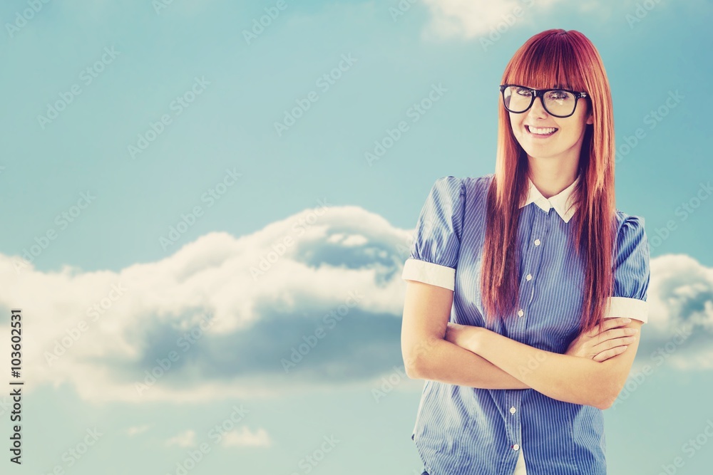 Composite image of attractive hipster woman with crossed arms