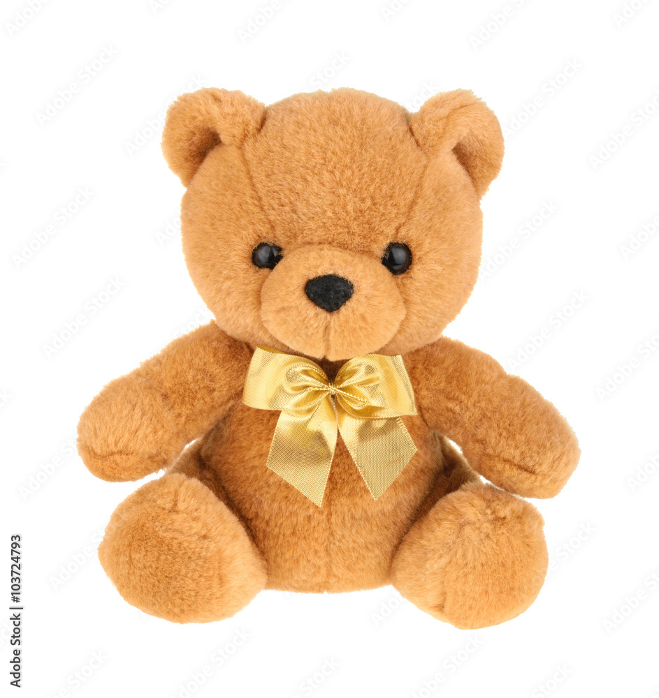 Toy teddy bear isolated on white, without shadow.