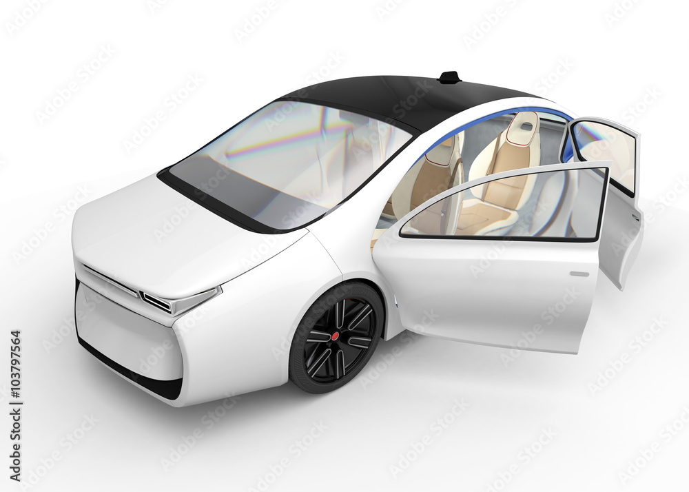 Exterior of autonomous electric car isolated on white background. Clipping path available.