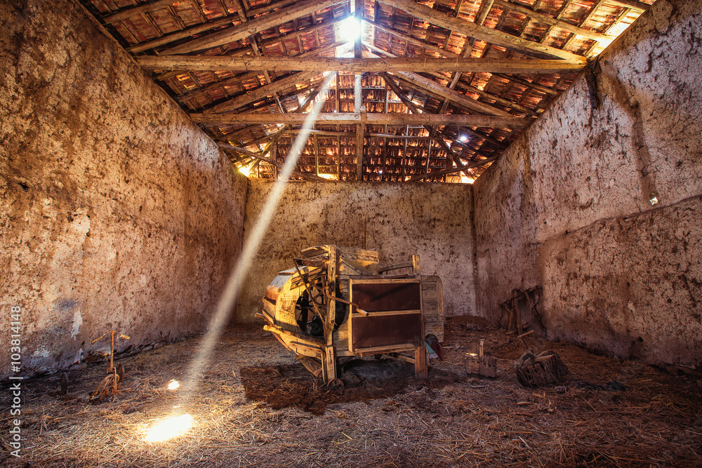 Antique tools in old rural barn