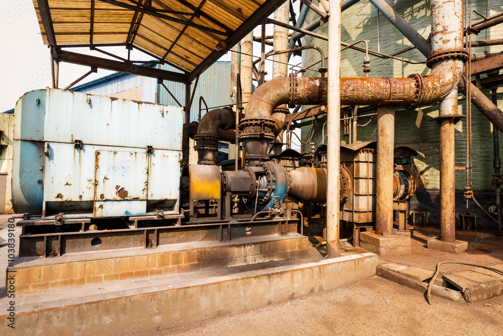 old industrial pipeline equipment in a abandoned steel mills