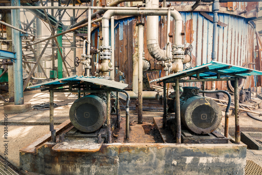 old industrial pipeline equipment in a abandoned steel mills