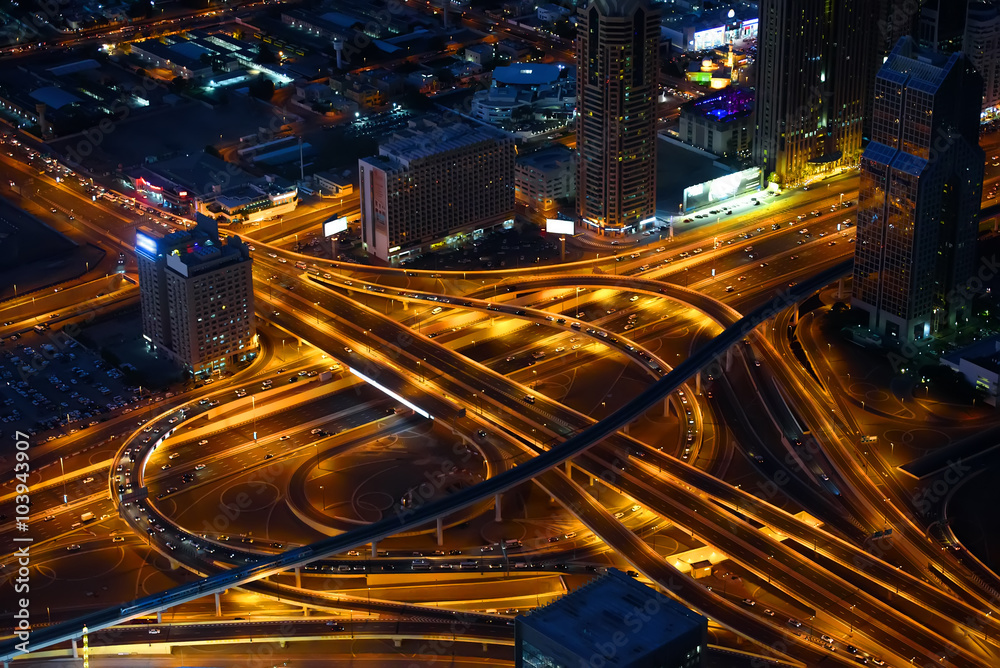 Highways crossing in downtown Dubai,