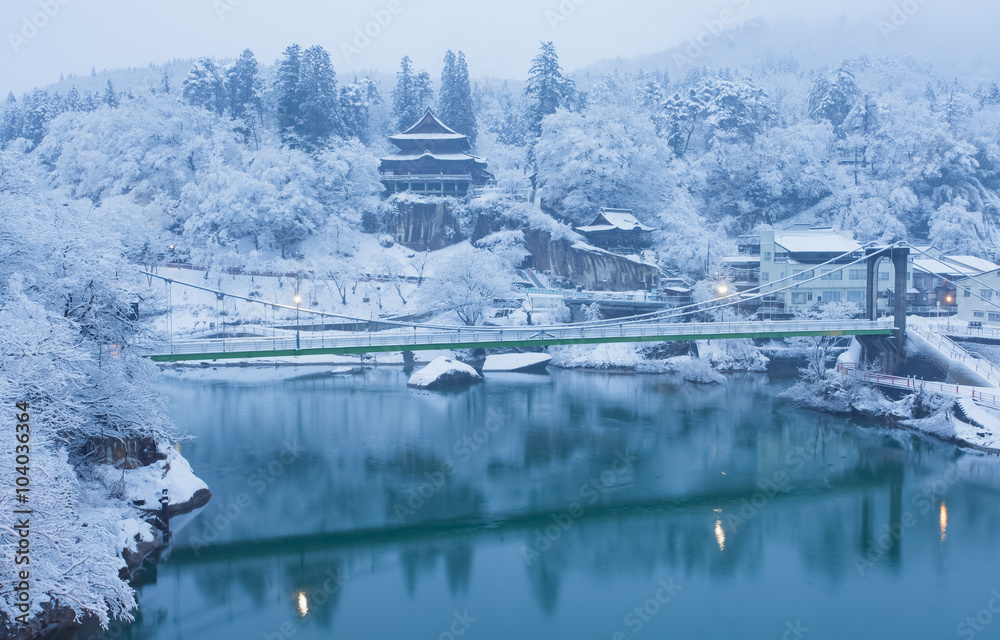 福岛县三岛镇的日本冬季景观